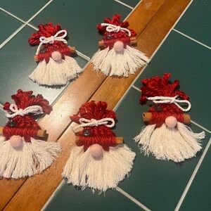 Handcrafted Gnome Red and Cream Ornaments or Shirt Pins
